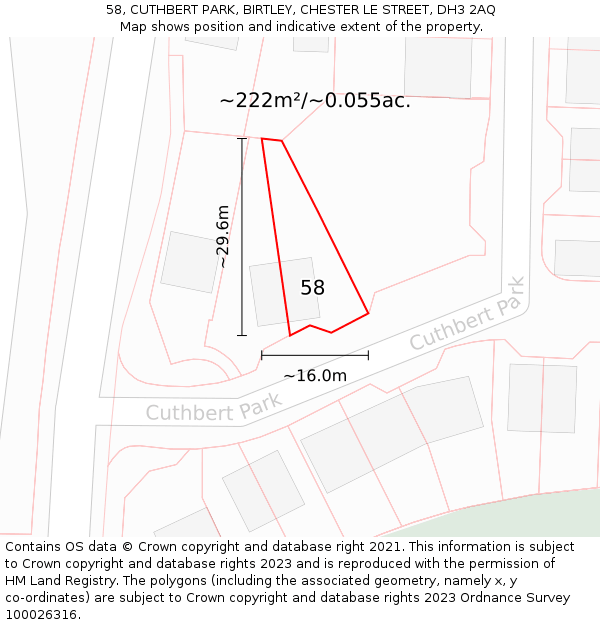 58, CUTHBERT PARK, BIRTLEY, CHESTER LE STREET, DH3 2AQ: Plot and title map