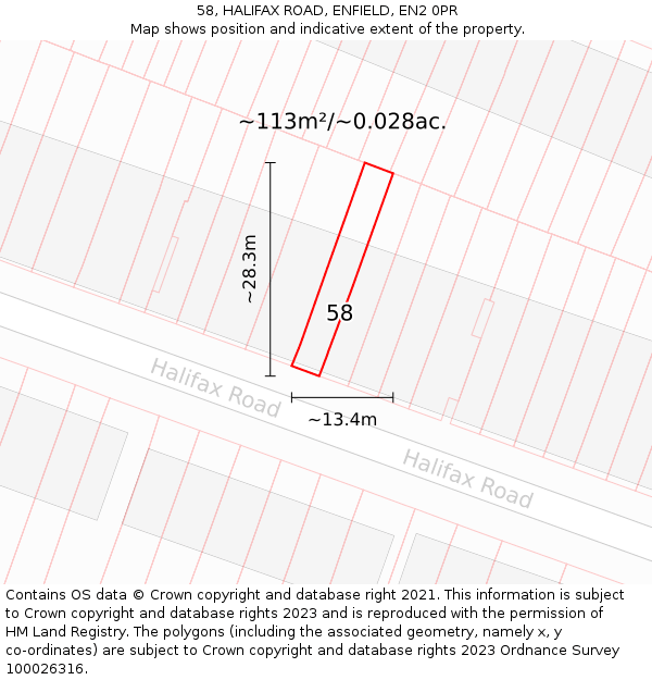 58, HALIFAX ROAD, ENFIELD, EN2 0PR: Plot and title map
