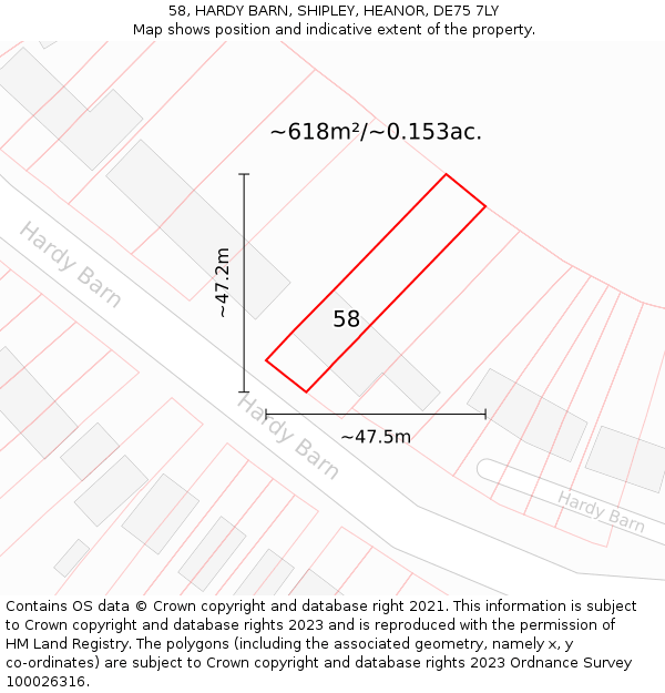 58, HARDY BARN, SHIPLEY, HEANOR, DE75 7LY: Plot and title map