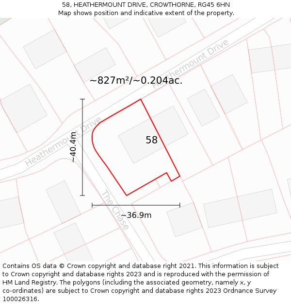 58, HEATHERMOUNT DRIVE, CROWTHORNE, RG45 6HN: Plot and title map