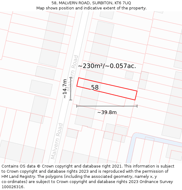 58, MALVERN ROAD, SURBITON, KT6 7UQ: Plot and title map