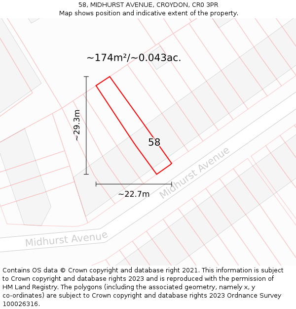 58, MIDHURST AVENUE, CROYDON, CR0 3PR: Plot and title map