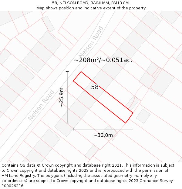 58, NELSON ROAD, RAINHAM, RM13 8AL: Plot and title map