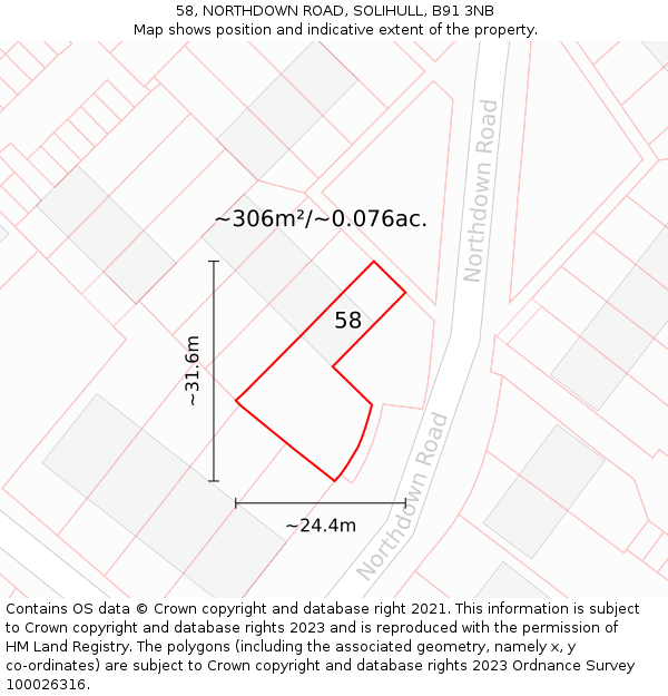58, NORTHDOWN ROAD, SOLIHULL, B91 3NB: Plot and title map