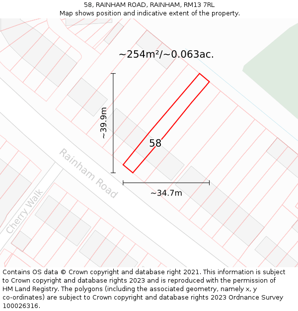 58, RAINHAM ROAD, RAINHAM, RM13 7RL: Plot and title map