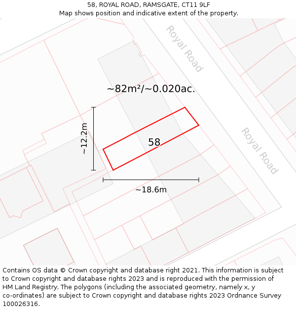 58, ROYAL ROAD, RAMSGATE, CT11 9LF: Plot and title map