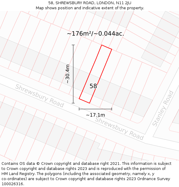 58, SHREWSBURY ROAD, LONDON, N11 2JU: Plot and title map