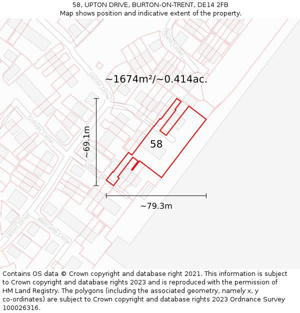 58, UPTON DRIVE, BURTON-ON-TRENT, DE14 2FB: Plot and title map