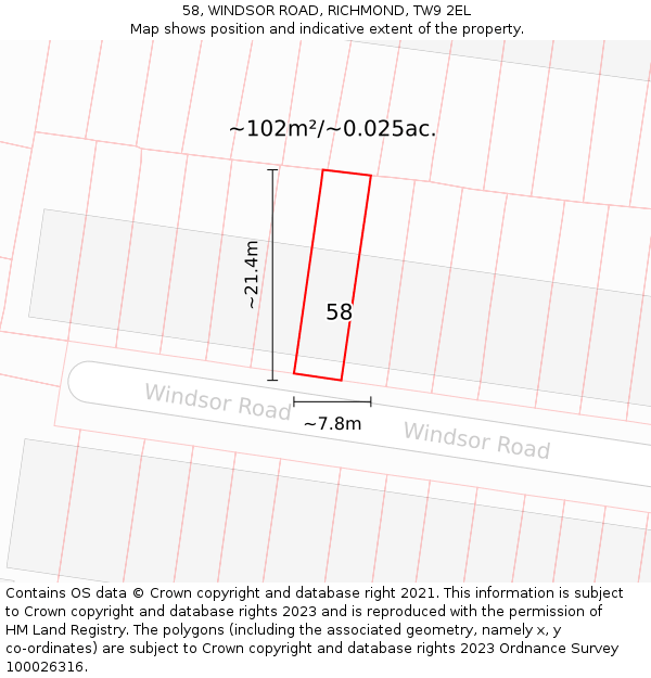 58, WINDSOR ROAD, RICHMOND, TW9 2EL: Plot and title map
