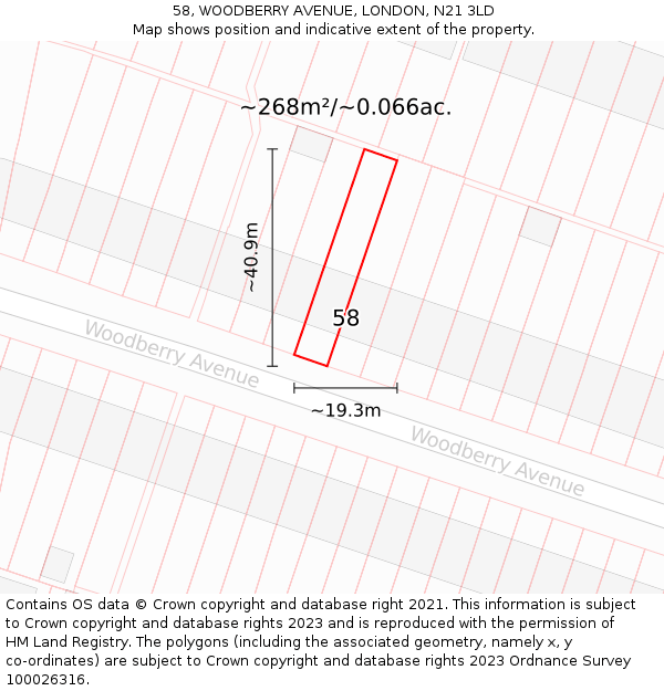 58, WOODBERRY AVENUE, LONDON, N21 3LD: Plot and title map