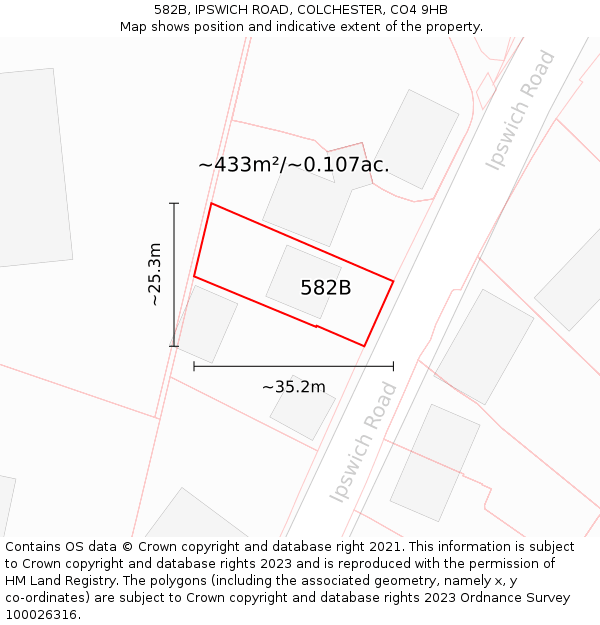 582B, IPSWICH ROAD, COLCHESTER, CO4 9HB: Plot and title map