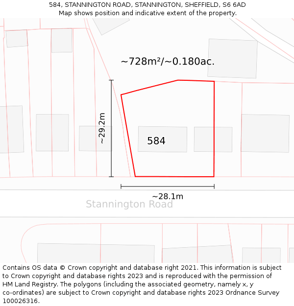 584, STANNINGTON ROAD, STANNINGTON, SHEFFIELD, S6 6AD: Plot and title map