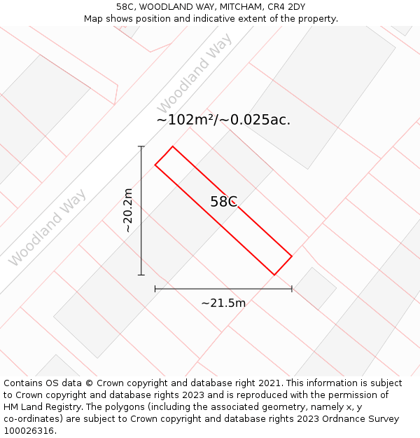58C, WOODLAND WAY, MITCHAM, CR4 2DY: Plot and title map