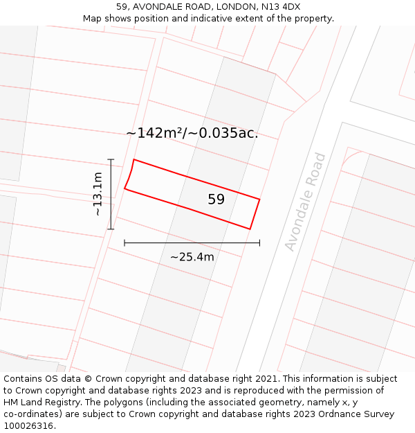 59, AVONDALE ROAD, LONDON, N13 4DX: Plot and title map