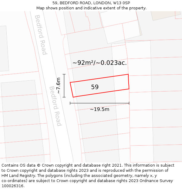 59, BEDFORD ROAD, LONDON, W13 0SP: Plot and title map