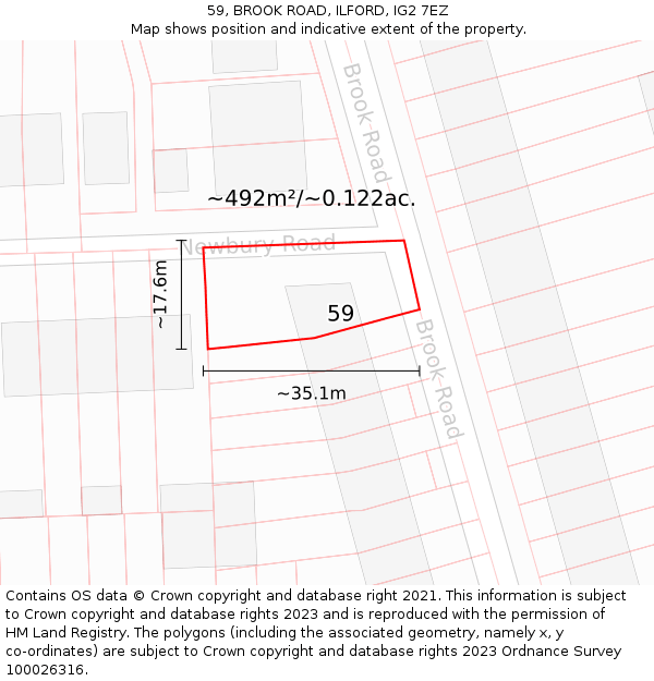 59, BROOK ROAD, ILFORD, IG2 7EZ: Plot and title map
