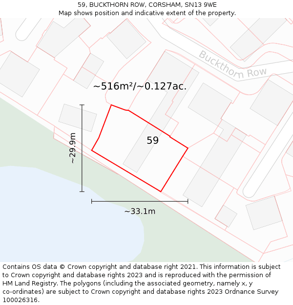 59, BUCKTHORN ROW, CORSHAM, SN13 9WE: Plot and title map