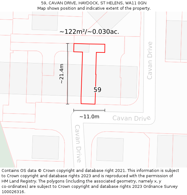 59, CAVAN DRIVE, HAYDOCK, ST HELENS, WA11 0GN: Plot and title map