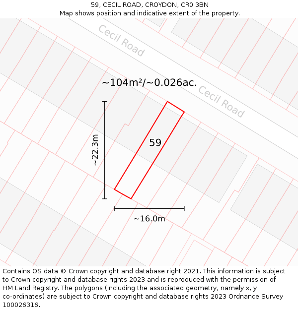 59, CECIL ROAD, CROYDON, CR0 3BN: Plot and title map