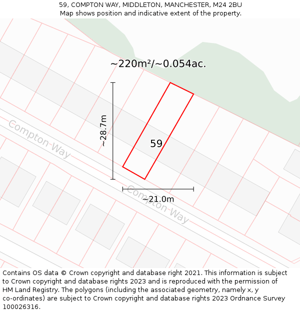 59, COMPTON WAY, MIDDLETON, MANCHESTER, M24 2BU: Plot and title map