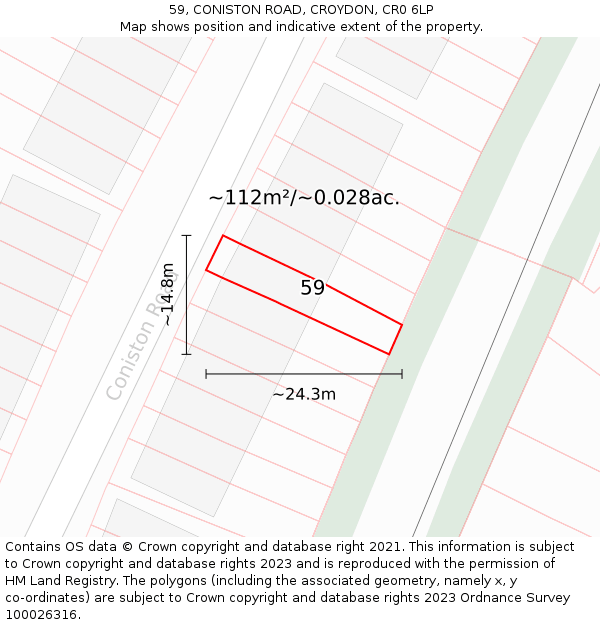 59, CONISTON ROAD, CROYDON, CR0 6LP: Plot and title map