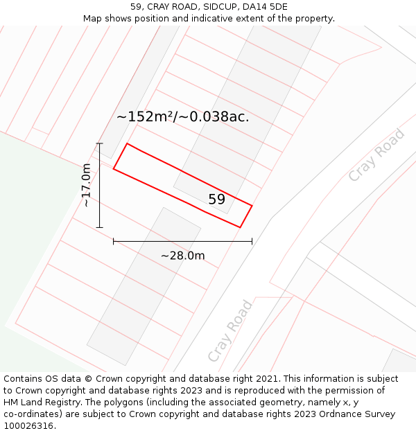 59, CRAY ROAD, SIDCUP, DA14 5DE: Plot and title map
