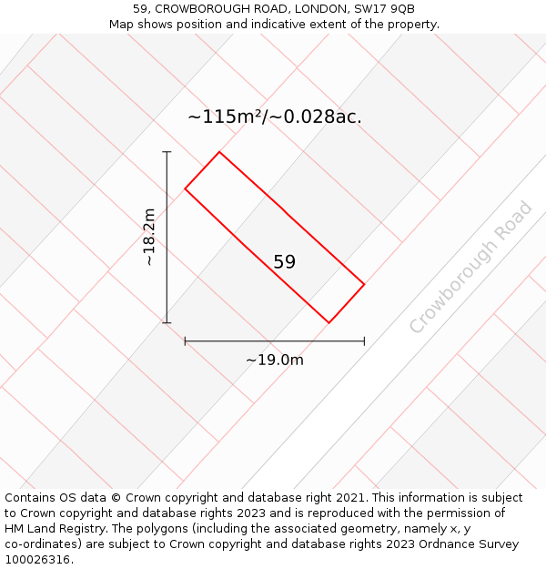 59, CROWBOROUGH ROAD, LONDON, SW17 9QB: Plot and title map