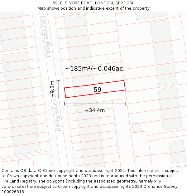 59, ELSINORE ROAD, LONDON, SE23 2SH: Plot and title map