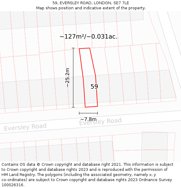 59, EVERSLEY ROAD, LONDON, SE7 7LE: Plot and title map