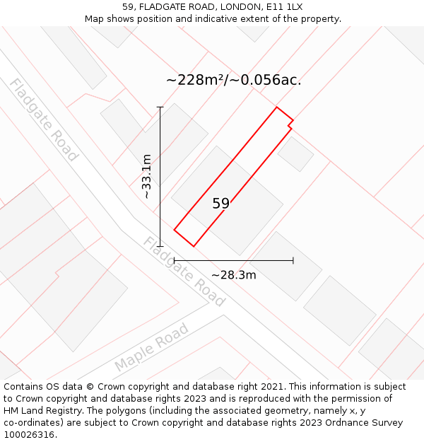 59, FLADGATE ROAD, LONDON, E11 1LX: Plot and title map