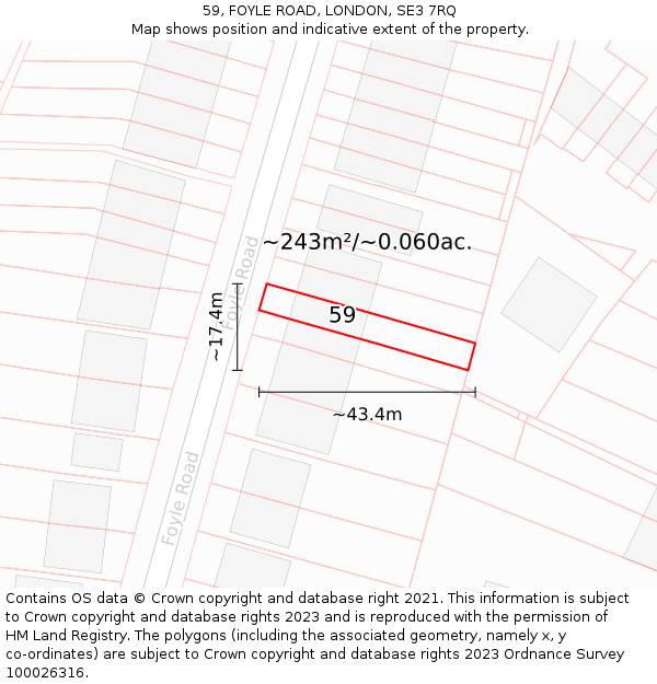 59, FOYLE ROAD, LONDON, SE3 7RQ: Plot and title map