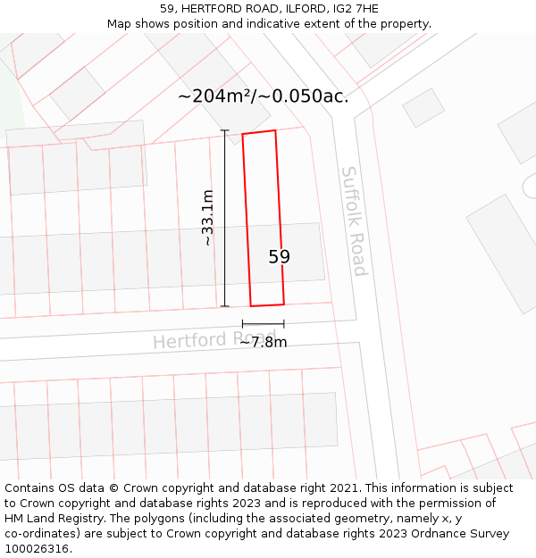 59, HERTFORD ROAD, ILFORD, IG2 7HE: Plot and title map