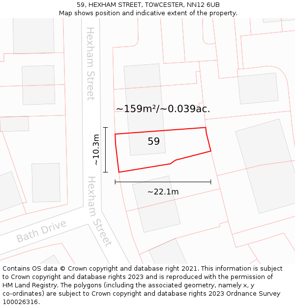 59, HEXHAM STREET, TOWCESTER, NN12 6UB: Plot and title map