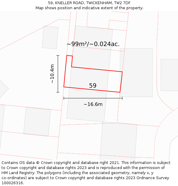 59, KNELLER ROAD, TWICKENHAM, TW2 7DF: Plot and title map