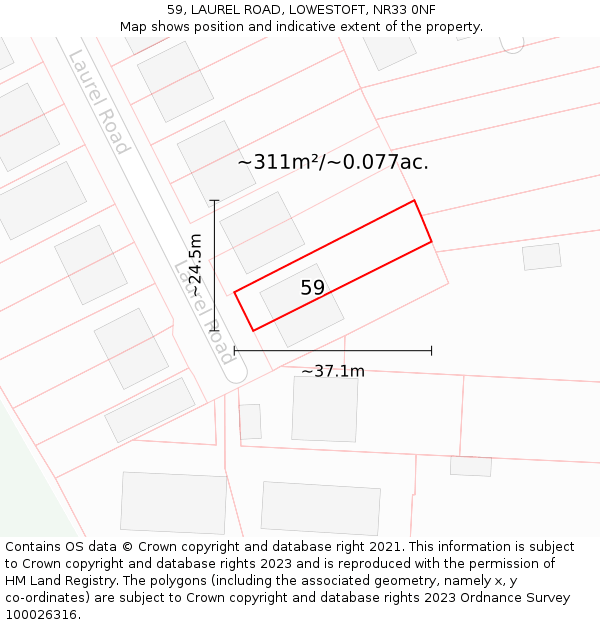 59, LAUREL ROAD, LOWESTOFT, NR33 0NF: Plot and title map