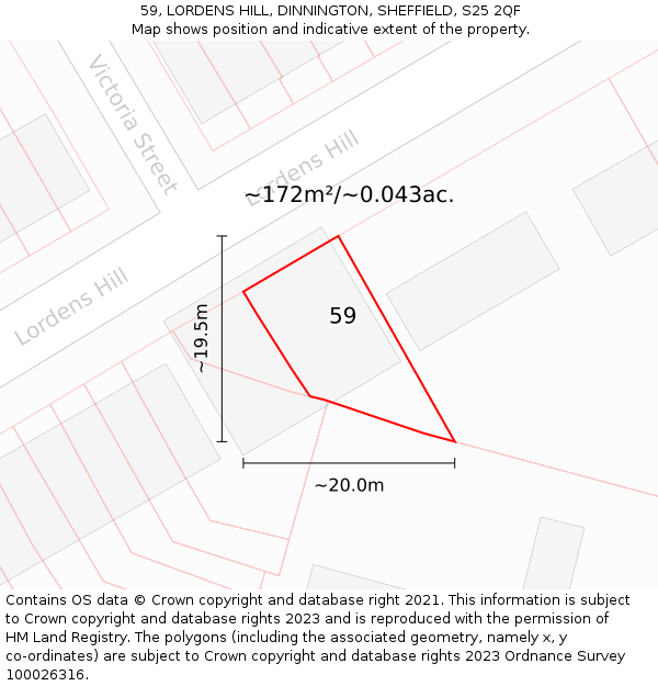 59, LORDENS HILL, DINNINGTON, SHEFFIELD, S25 2QF: Plot and title map