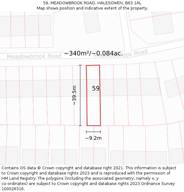 59, MEADOWBROOK ROAD, HALESOWEN, B63 1AL: Plot and title map
