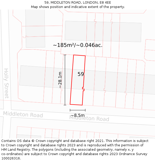59, MIDDLETON ROAD, LONDON, E8 4EE: Plot and title map