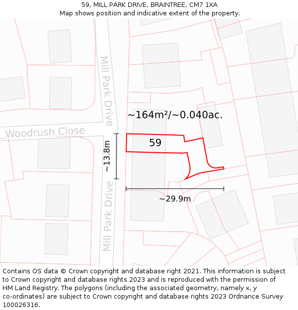 59, MILL PARK DRIVE, BRAINTREE, CM7 1XA: Plot and title map