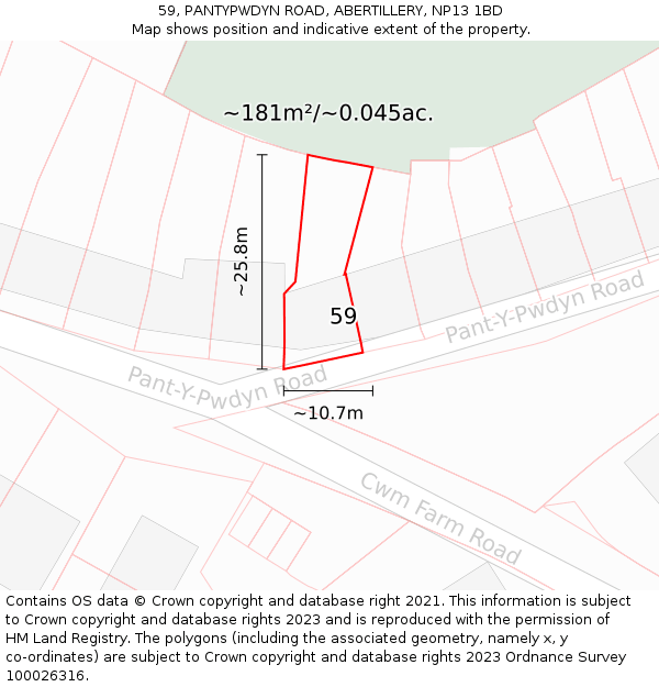 59, PANTYPWDYN ROAD, ABERTILLERY, NP13 1BD: Plot and title map