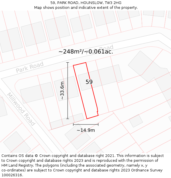 59, PARK ROAD, HOUNSLOW, TW3 2HG: Plot and title map