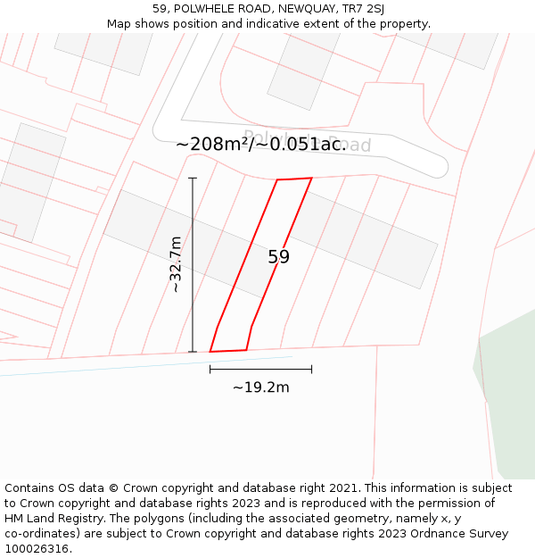 59, POLWHELE ROAD, NEWQUAY, TR7 2SJ: Plot and title map