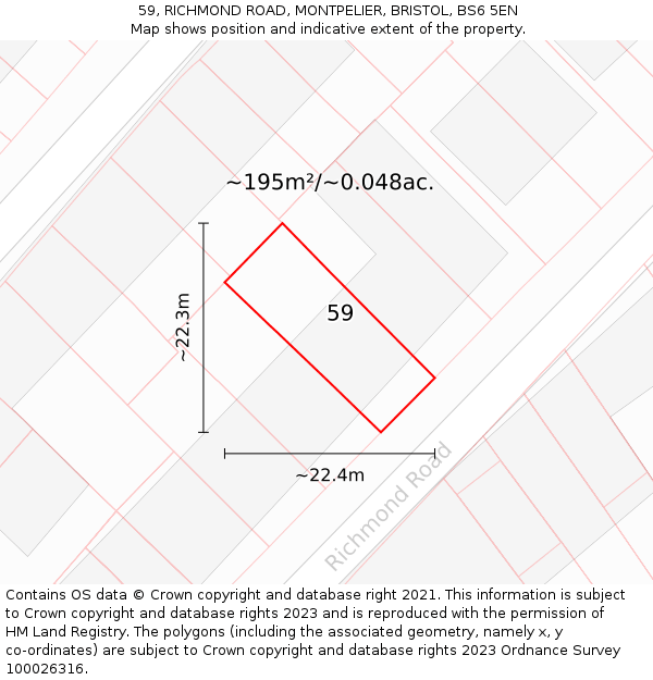 59, RICHMOND ROAD, MONTPELIER, BRISTOL, BS6 5EN: Plot and title map