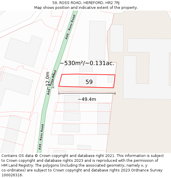59, ROSS ROAD, HEREFORD, HR2 7RJ: Plot and title map