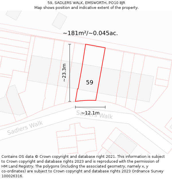 59, SADLERS WALK, EMSWORTH, PO10 8JR: Plot and title map
