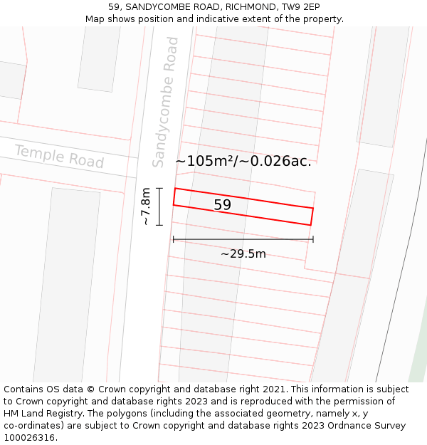 59, SANDYCOMBE ROAD, RICHMOND, TW9 2EP: Plot and title map