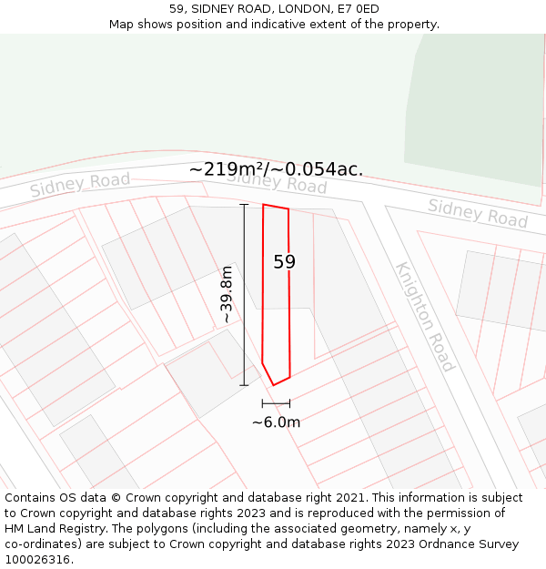 59, SIDNEY ROAD, LONDON, E7 0ED: Plot and title map