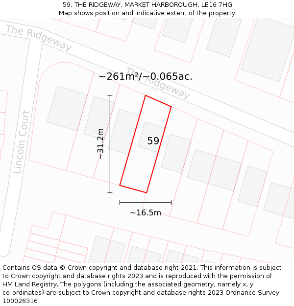 59, THE RIDGEWAY, MARKET HARBOROUGH, LE16 7HG: Plot and title map