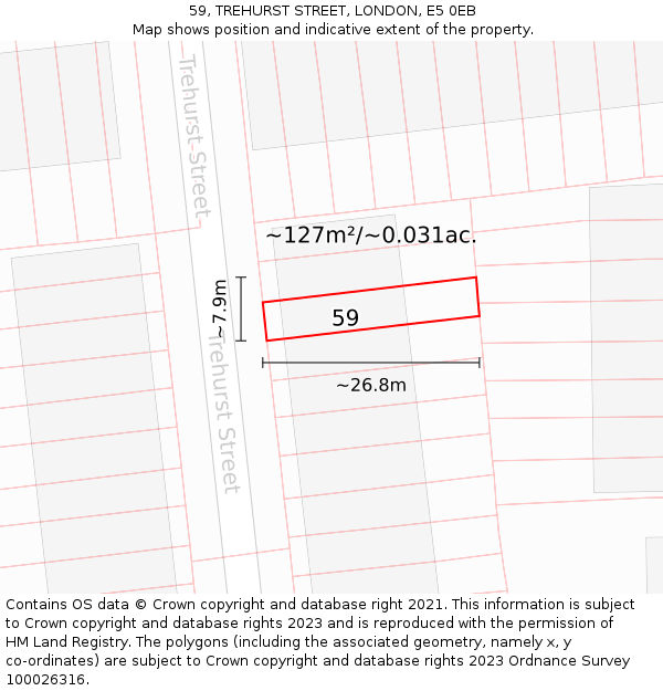 59, TREHURST STREET, LONDON, E5 0EB: Plot and title map