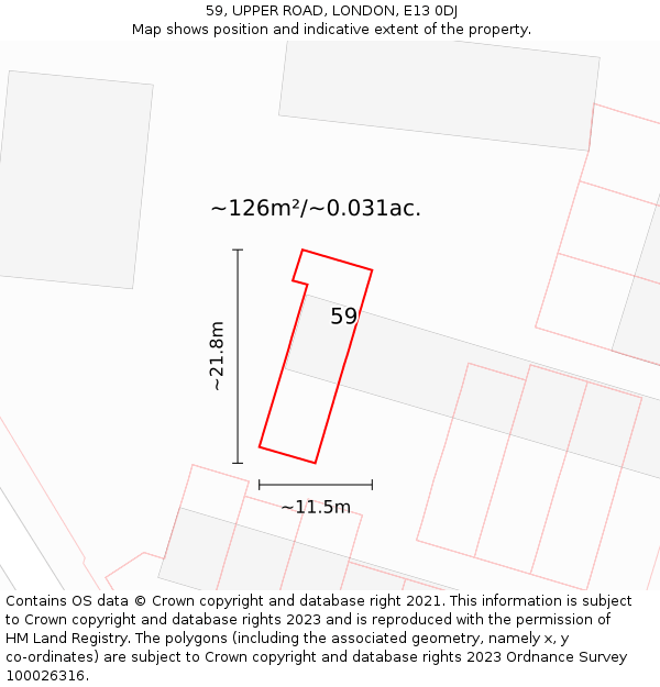 59, UPPER ROAD, LONDON, E13 0DJ: Plot and title map